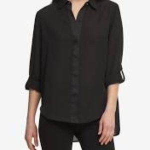 DKNY Women's Black Concealed Button front top